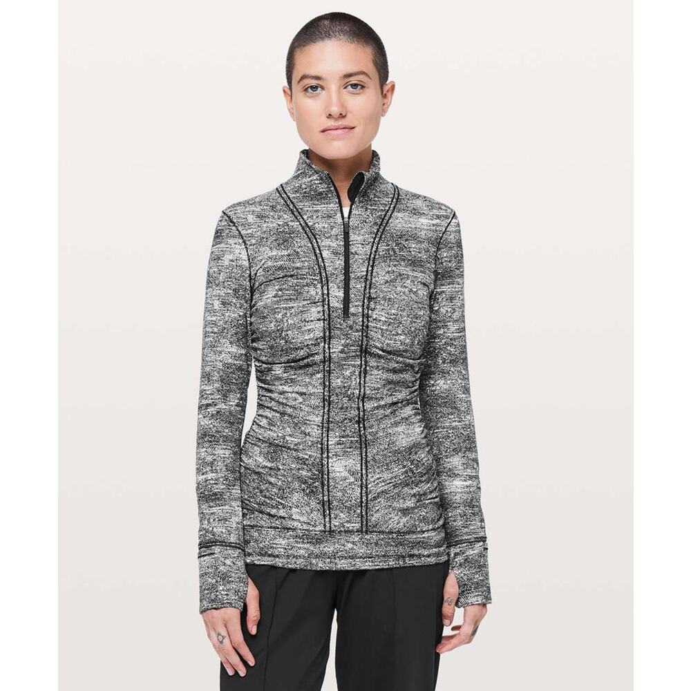 Lululemon Cypress Kiss 1/2 Zip Rush Jacquard Black White Size 4